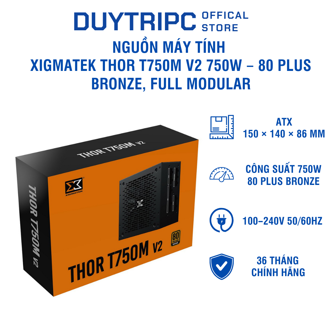 Nguồn máy tính Xigmatek THOR T750M v2 750W – 80 Plus Bronze, Full Modular, ổn định cao